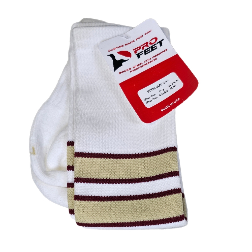 Vintage PRO FEET White with Gold & Garnet Stripes Football Tall Socks NWT